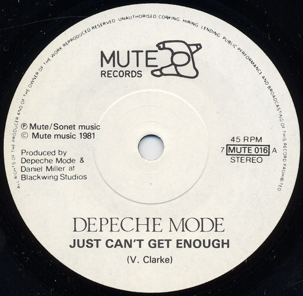 Depeche Mode : Just Can't Get Enough (7", Single, RP, MPO)