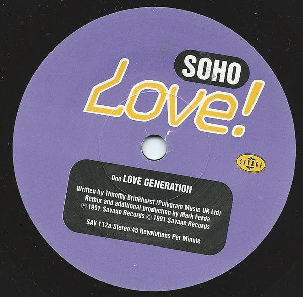 Soho (2) : Love Generation (7", Single)