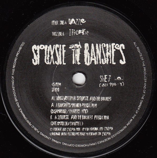 Siouxsie & The Banshees : Dazzle (7", Single, Pap)