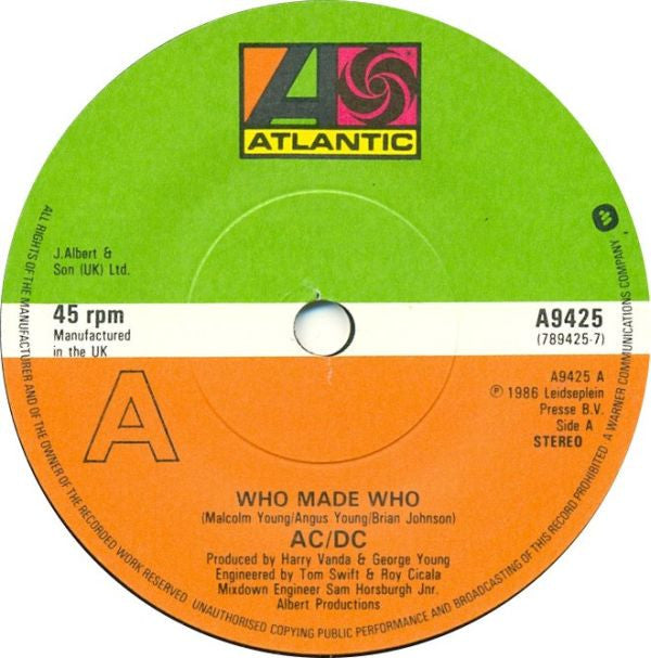 AC/DC : Who Made Who (7", Single, Sol)