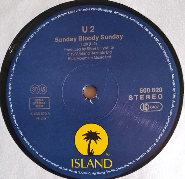 U2 : Sunday Bloody Sunday (12", Maxi, RE, Dar)