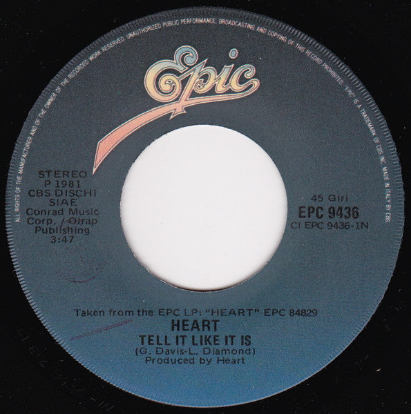 Heart : Tell It Like It Is (7", Single)