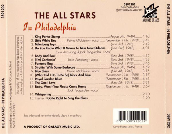 Louis Armstrong And His All-Stars : The All Stars In Philadelphia (CD, Mono)