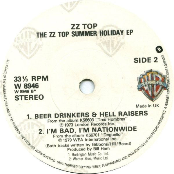 ZZ Top : The ZZ Top Summer Holiday E.P. (7", EP, Sol)