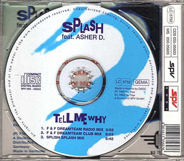 Splash (3) Feat. Asher D. : Tell Me Why (CD, Single)