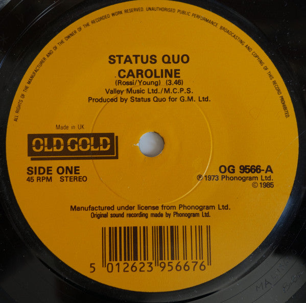 Status Quo : Caroline / Down Down (7", Single)