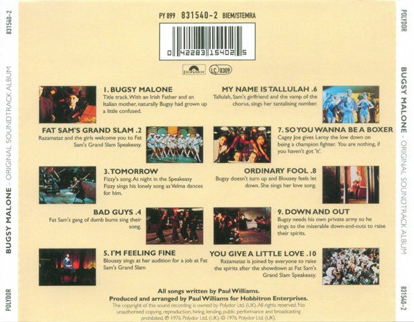 Paul Williams (2) : Bugsy Malone (Original Soundtrack Album) (CD, Album, RE)