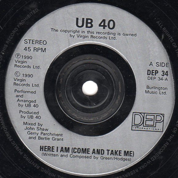 UB40 : Here I Am (Come And Take Me) (7", Single, Sil)