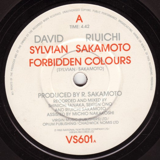 Ryuichi Sakamoto & David Sylvian : Forbidden Colours (7", Single)