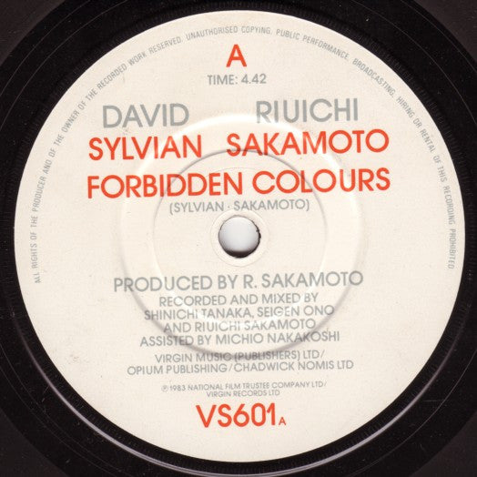 Ryuichi Sakamoto & David Sylvian : Forbidden Colours (7", Single, Mat)