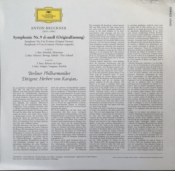 Anton Bruckner - Berliner Philharmoniker, Herbert von Karajan : Symphonie Nr. 9 D-moll (LP)