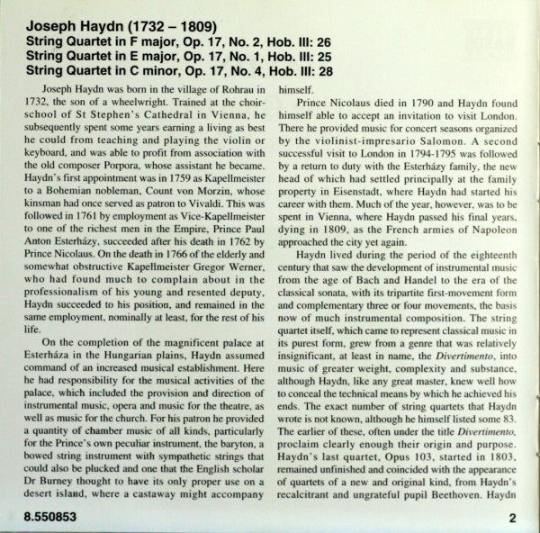 Joseph Haydn / Kodály Quartet : String Quartets Op.17, Nos. 1, 2 And 4 (CD, Album)
