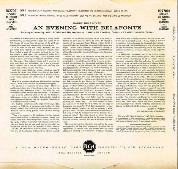 Harry Belafonte : An Evening With Belafonte (LP, Album)