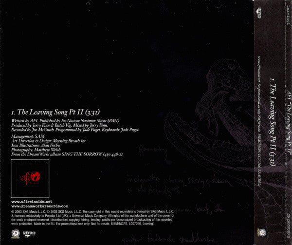 AFI : The Leaving Song Pt. II (CD, Single, Promo)