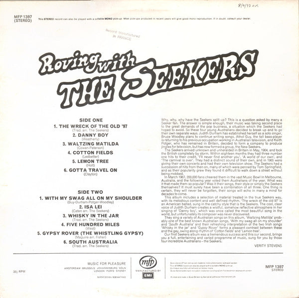 The Seekers : Roving With The Seekers (LP, Album, RE)