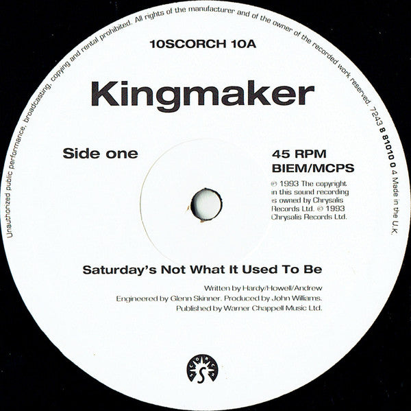 Kingmaker : Saturday's Not What It Used To Be (10", Single)