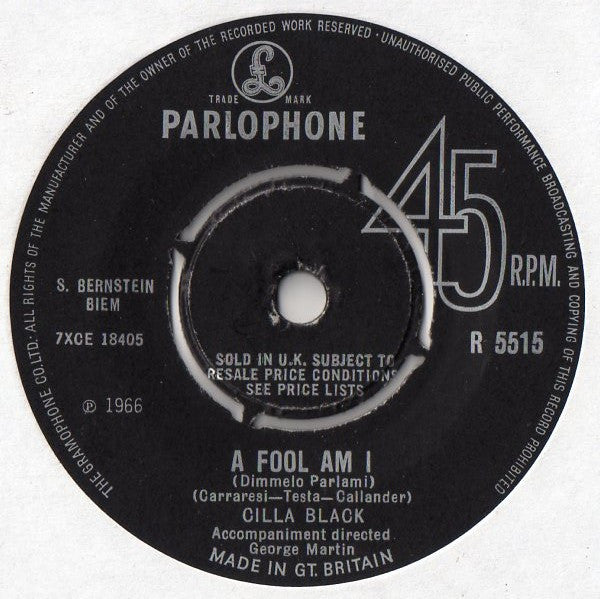 Cilla Black : A Fool Am I (Dimmelo Parlami) (7", Single)