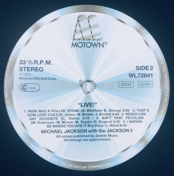 Michael Jackson With The Jackson 5 : Live! (LP, Album, RE)