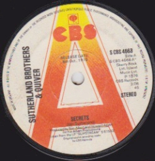Sutherland Brothers And Quiver : Secrets (7", Promo)