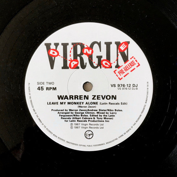 Warren Zevon : Leave My Monkey Alone (12", Promo)