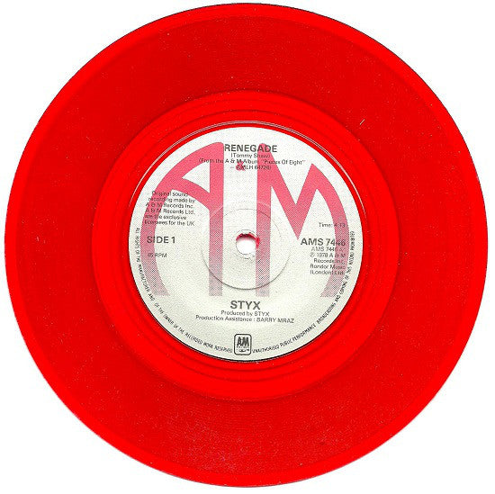 Styx : Renegade (7", Single, Red)
