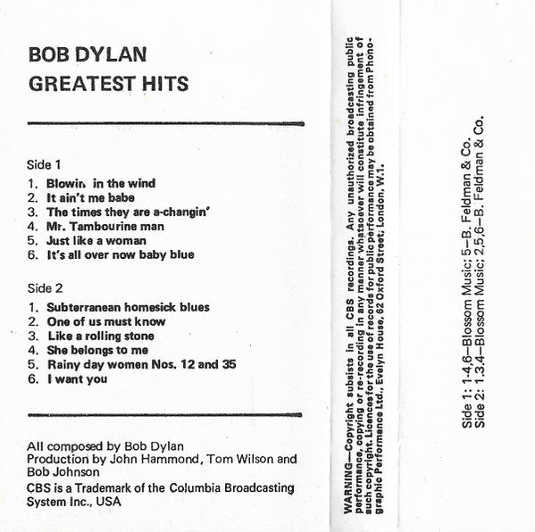 Bob Dylan : Greatest Hits (Cass, Comp, RE)