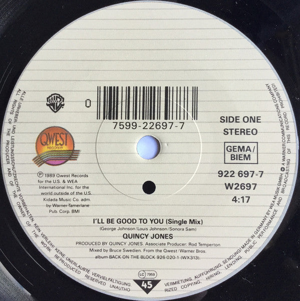 Quincy Jones Featuring Ray Charles and Chaka Khan : I'll Be Good To You (7", Single, Sma)