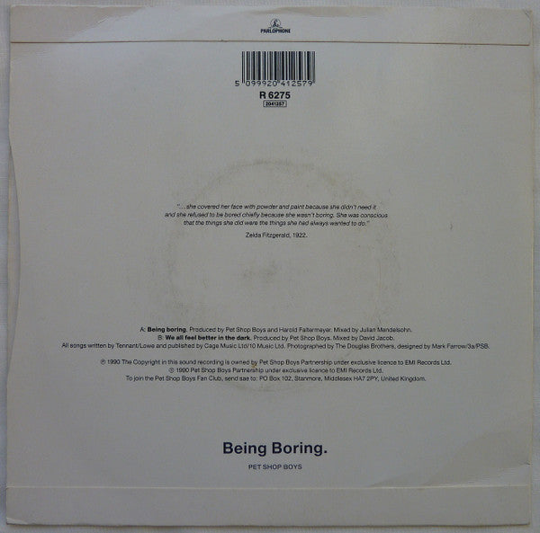 Pet Shop Boys : Being Boring (7", Single, Pap)