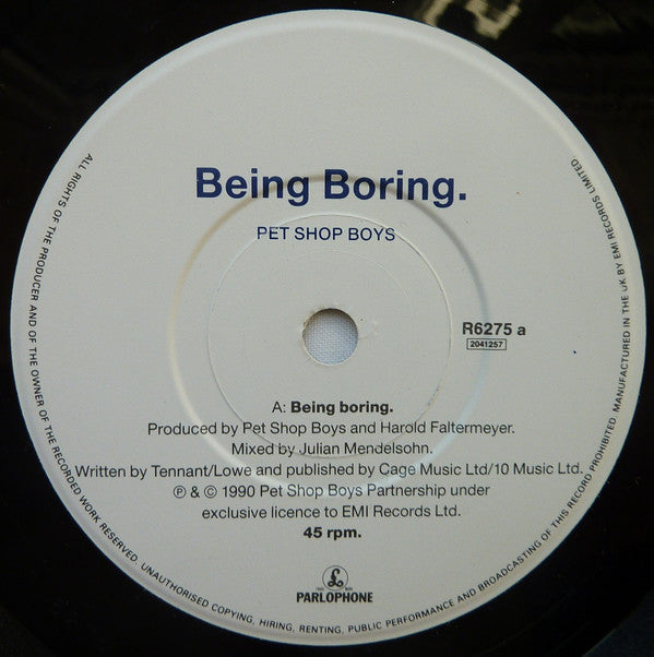 Pet Shop Boys : Being Boring (7", Single, Pap)