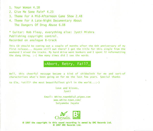 White Town : >Abort, Retry, Fail?_ Your Woman (CD, Single)