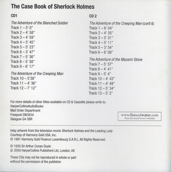 Sir Arthur Conan Doyle Read By Christopher Lee : The Case Book Of Sherlock Holmes (2xCD)