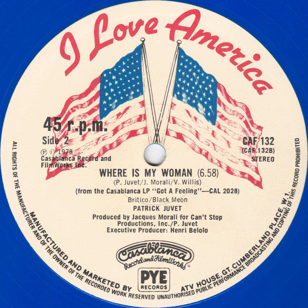 Patrick Juvet : I Love America (12", Single, Ltd, Blu)