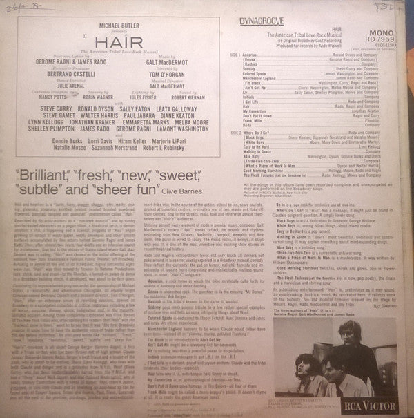 Various : Hair - The American Tribal Love-Rock Musical - The Original Broadway Cast Recording (LP, Album, Mono)