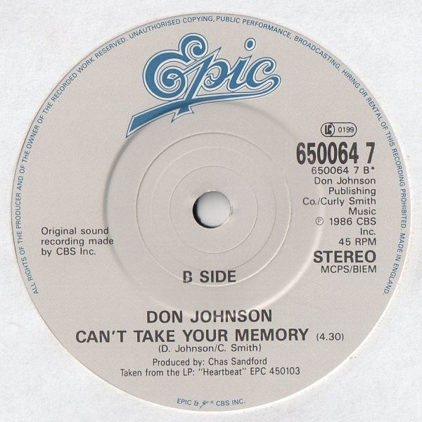 Don Johnson : Heartbeat (7", Single)