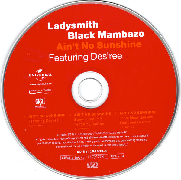 Ladysmith Black Mambazo Featuring Des'ree : Ain't No Sunshine (CD, Maxi)