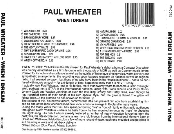 Paul Wheater : When I Dream (CD, Album)