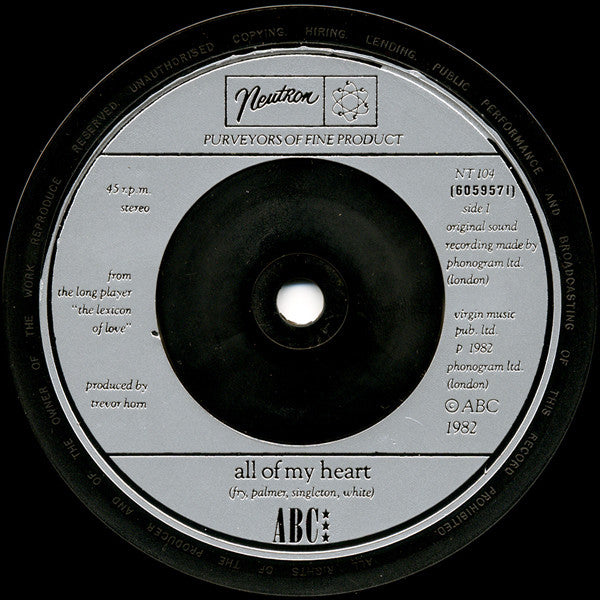 ABC : All Of My Heart / Overture (From The Lexicon Of Love) (7", Single, Sil)