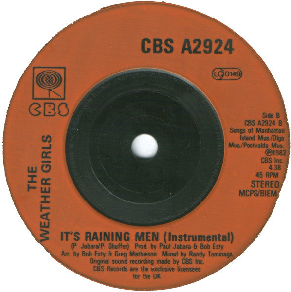 The Weather Girls : It's Raining Men (7", Single, Ora)