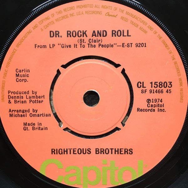 The Righteous Brothers : Dream On / Dr. Rock And Roll (7", Single)