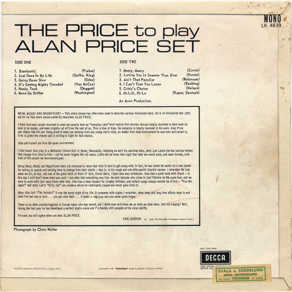 Alan Price Set* : The Price To Play (LP, Album, Mono)