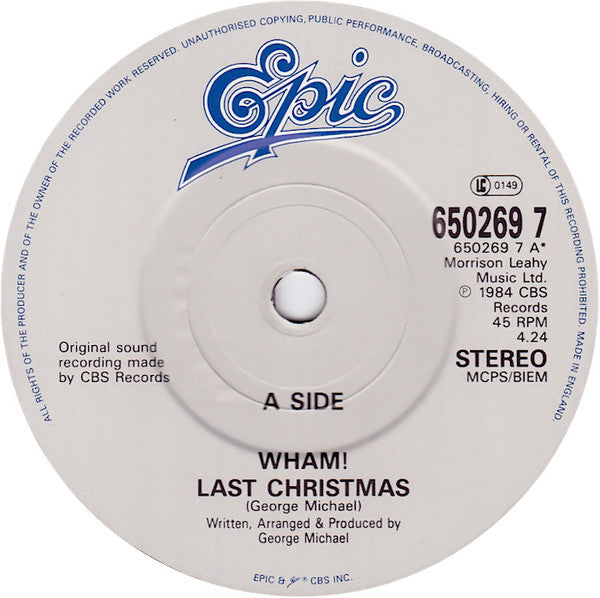 Wham! : Last Christmas (7", Single)