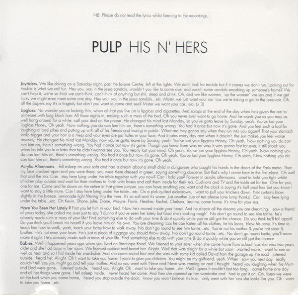 Pulp : His 'N' Hers (CD, Album)