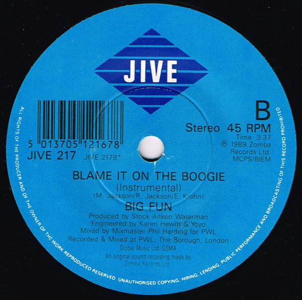 Big Fun : Blame It On The Boogie (7", Single, Pap)