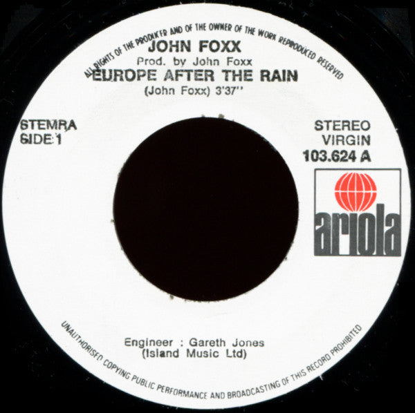 John Foxx : Europe - After The Rain (7", Bla)