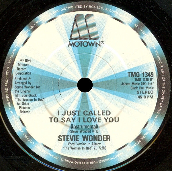 Stevie Wonder : I Just Called To Say I Love You (7", Single, Pap)