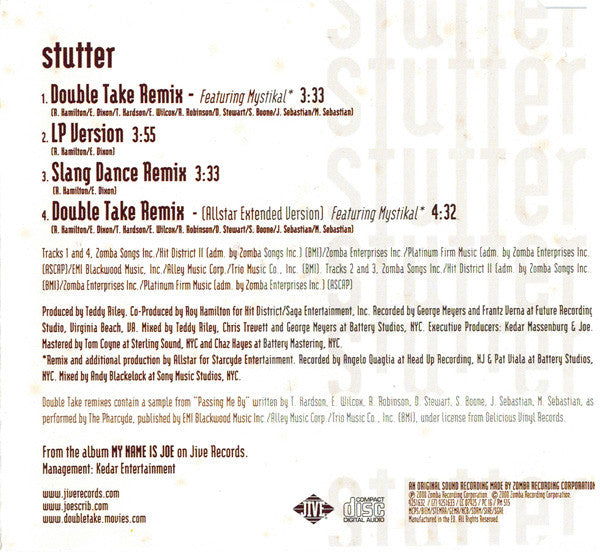 Joe Featuring Mystikal : Stutter (Double Take Remixes) (CD, Single)