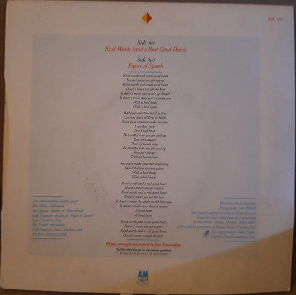 Joan Armatrading : Kind Words (And A Real Good Heart) (7", Single, Sil)