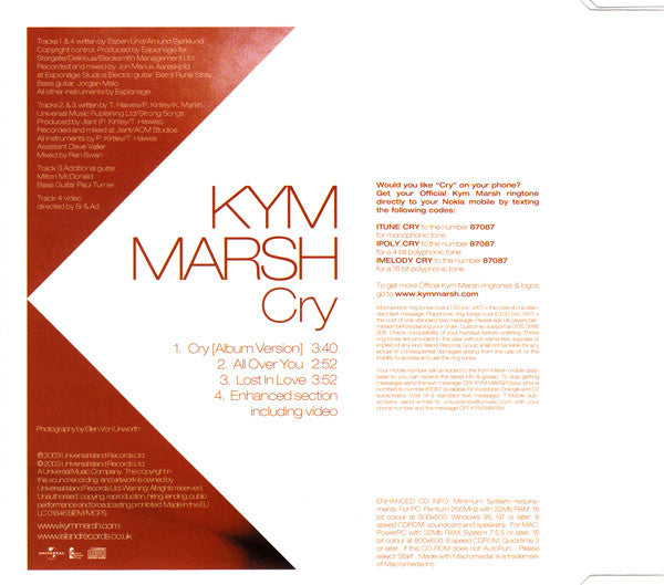 Kym Marsh : Cry (CD, Single, Enh, CD1)