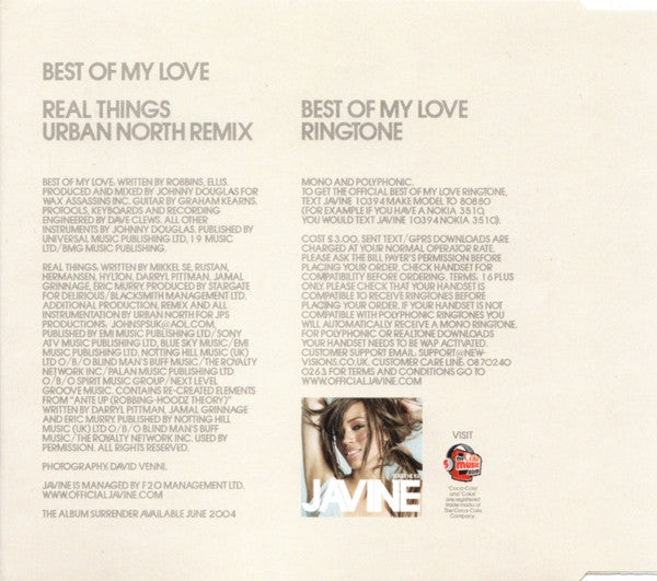 Javine : Best Of My Love (CD, Single)