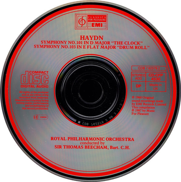 Joseph Haydn, Royal Philharmonic Orchestra, Sir Thomas Beecham : Symphony No. 101 "The Clock" / Symphony No. 103 "Drum Roll" (CD, Comp, RM)